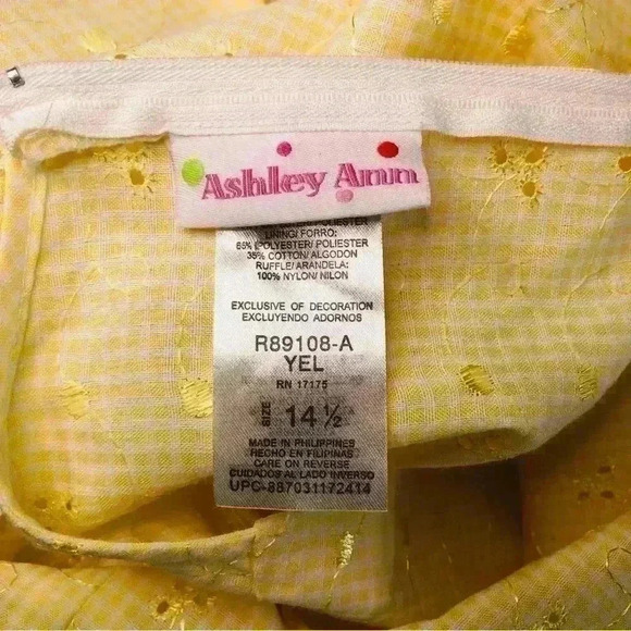 Ashley Ann Embroidered Eyelet Yellow Sundress Lined Tulle Hem Girls Size 14 1/2 - Picture 14 of 16